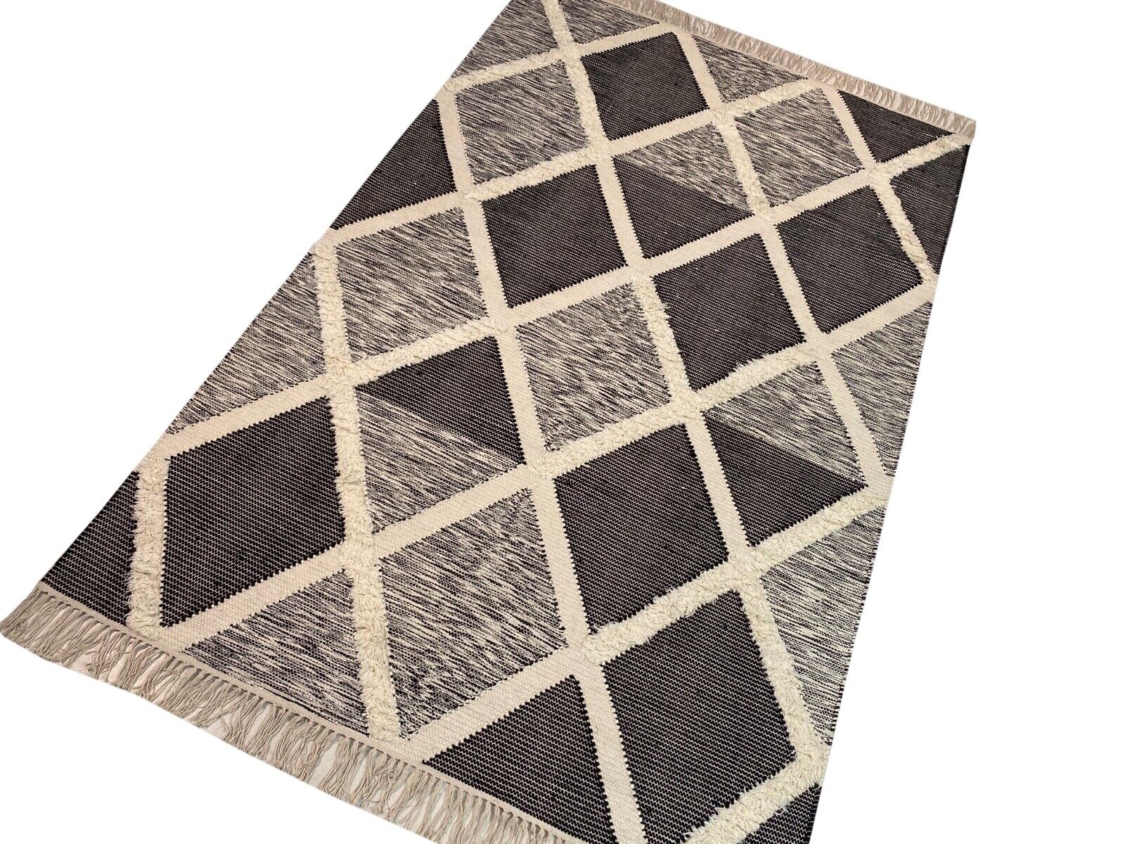 Tapis Kilim 100% Laine Durry Beige Noir Kilim Tapis Oriental Tissé à la Main 