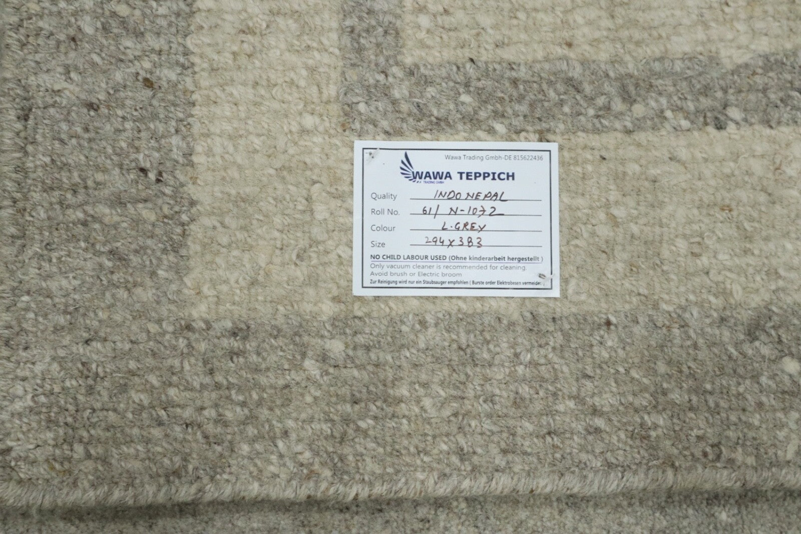 Wollteppich Grau Beige Indo Nepal Handgeknüpft Modern Rand Teppich 300X380 cm