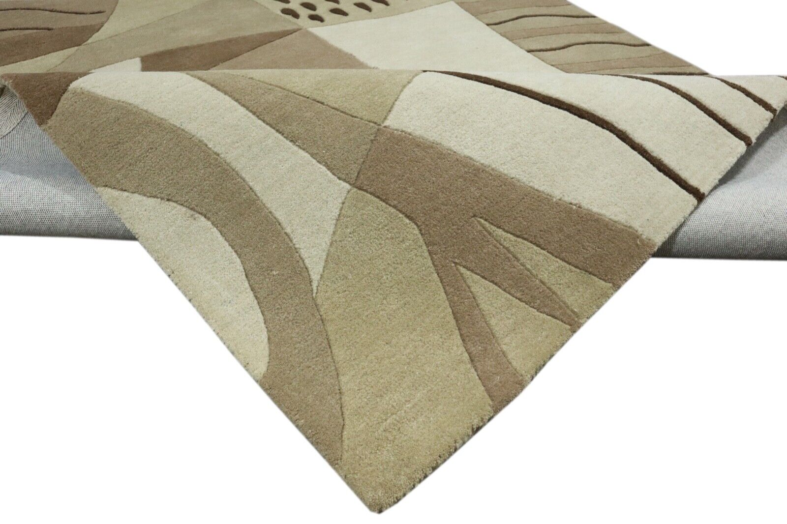 Beige Braun Teppich 100% Wolle 160X230 cm Handarbeit Handgetuftet T915