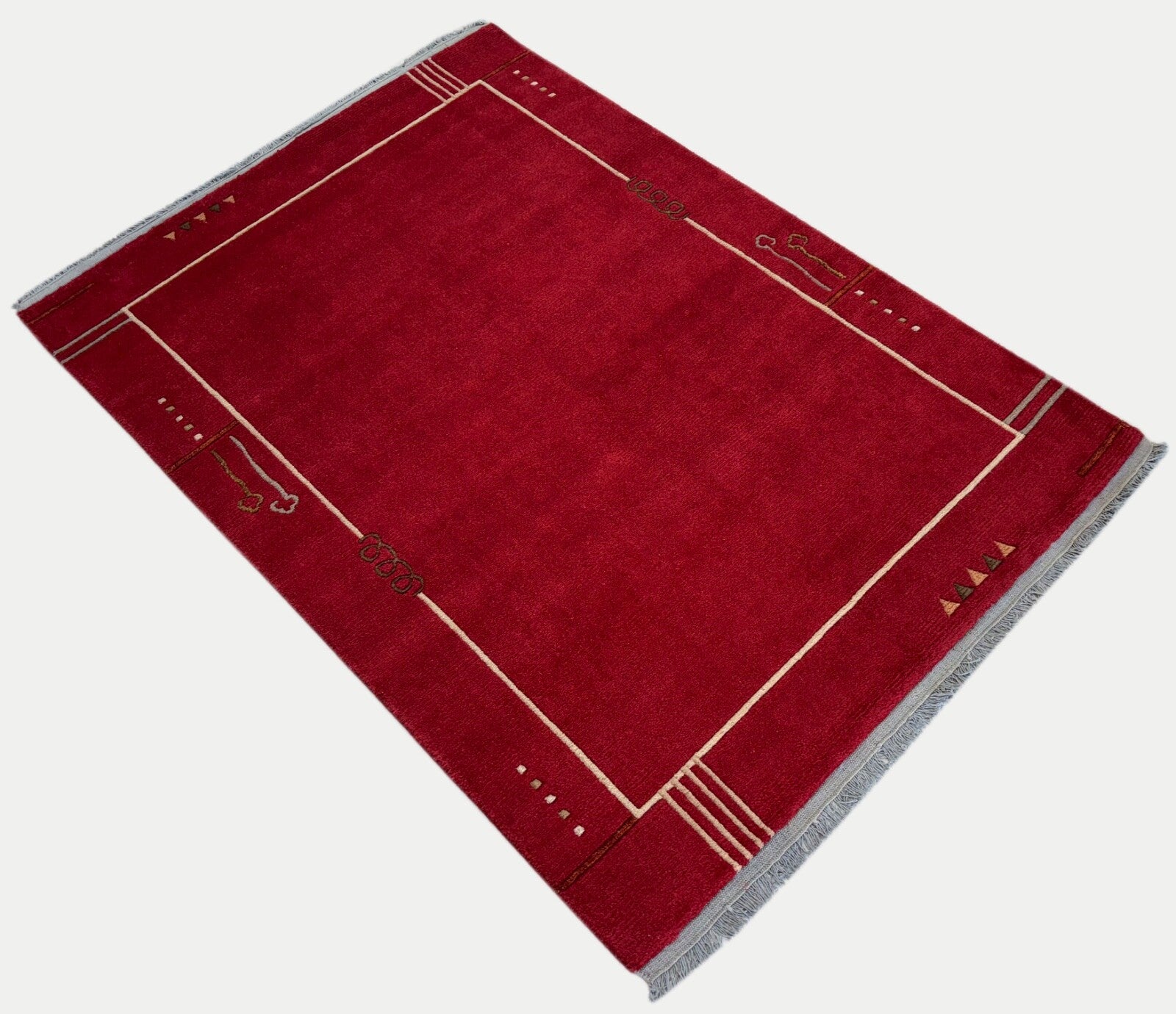 Rot Teppich Indo Nepál Handgeknüpft 100% Wolle 160X230 cm Orientteppich R19B 