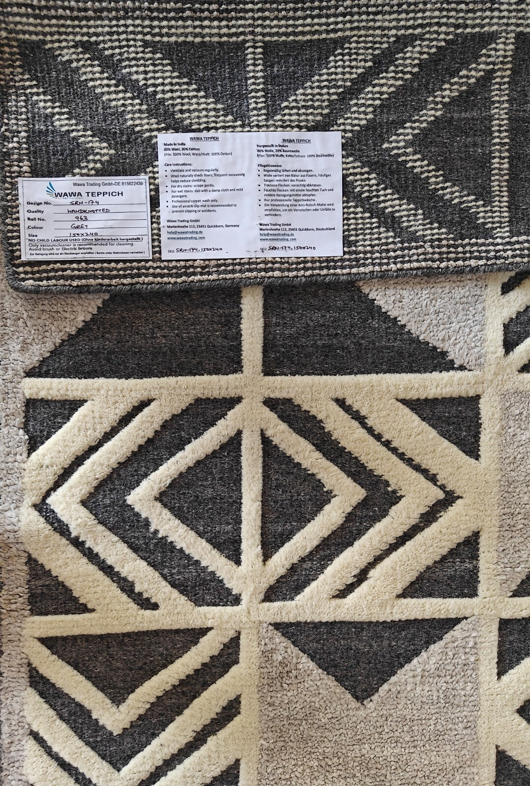 Modernes Handgeknüpfter Wolle 150x240 Vintage grau Wohnzimmer Teppich SH174