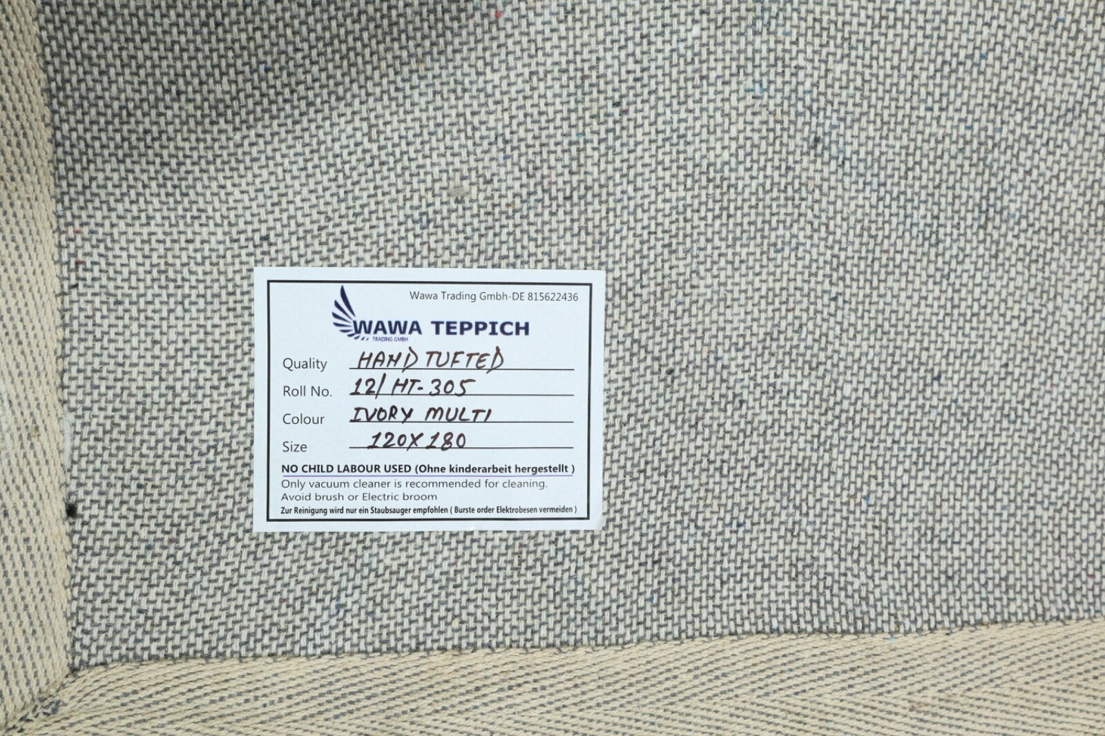 Wollteppich 120x180 Beige Rot Blau Minimal Marokko Muster Teppich Handgetuftet