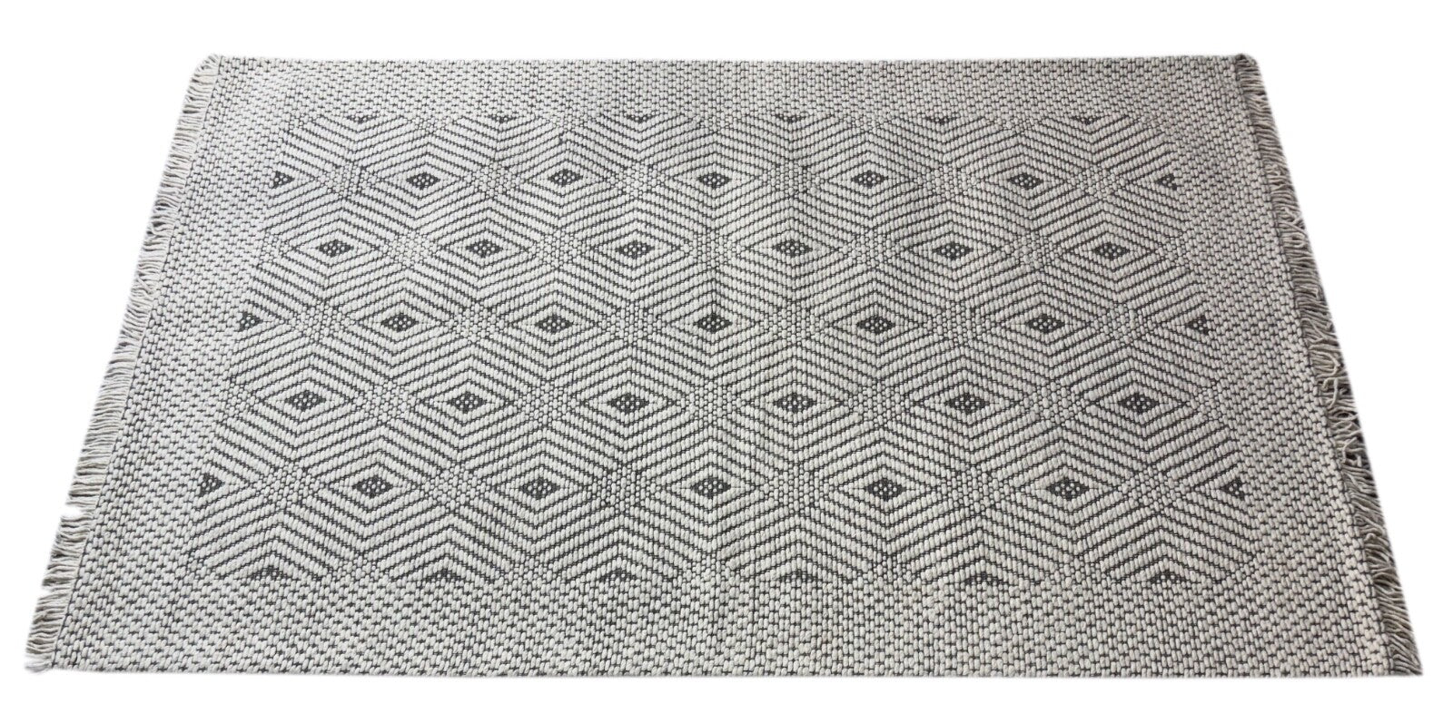 Handgefertigter Kilim Dhurry Teppich 160x240cm 100% Wolle Beige Grau ST66