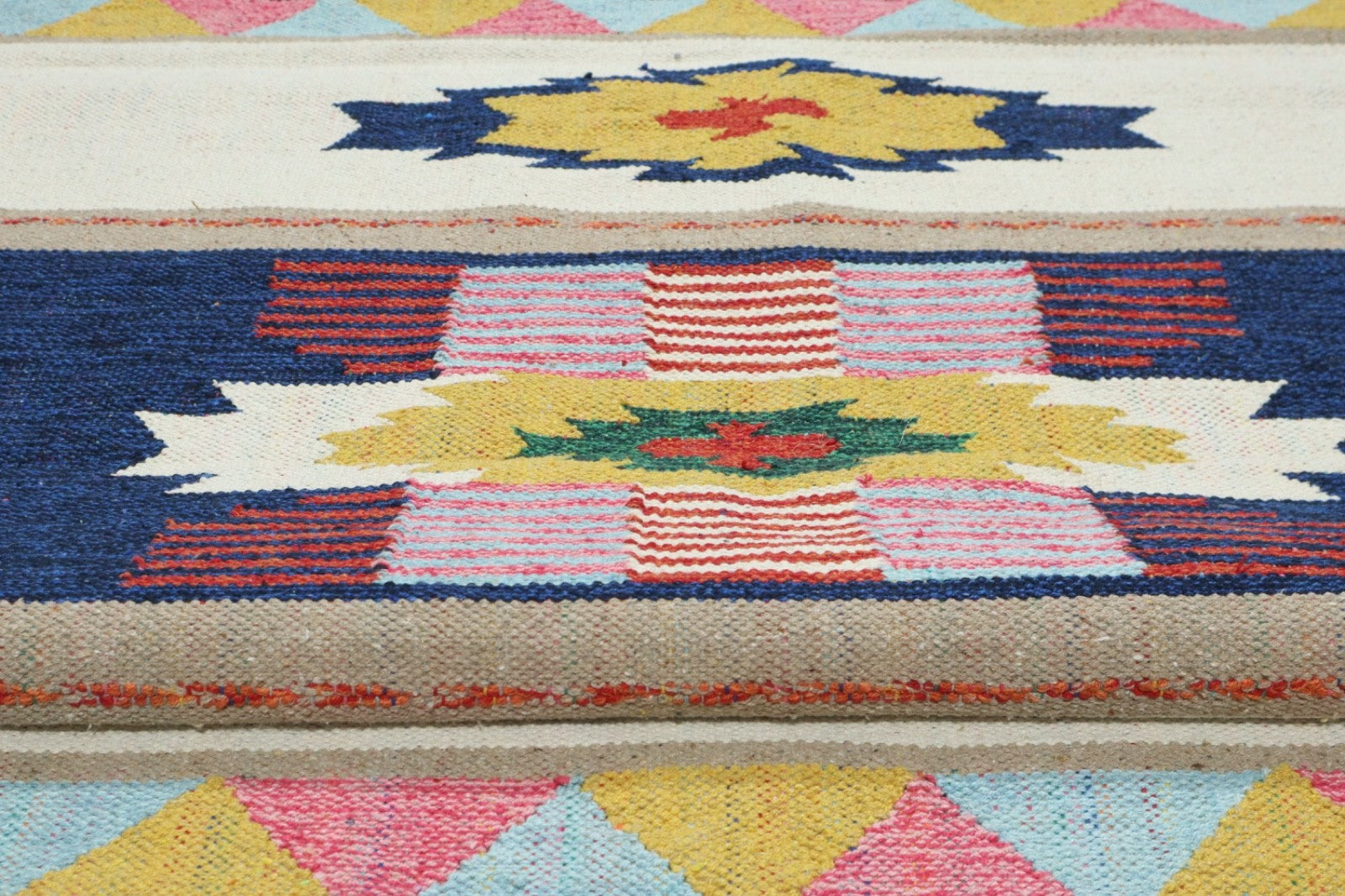 Kelim Teppich 100% Baumwolle flach gewebt mit Fransen Kilim Dhurrie 8 Designs CT