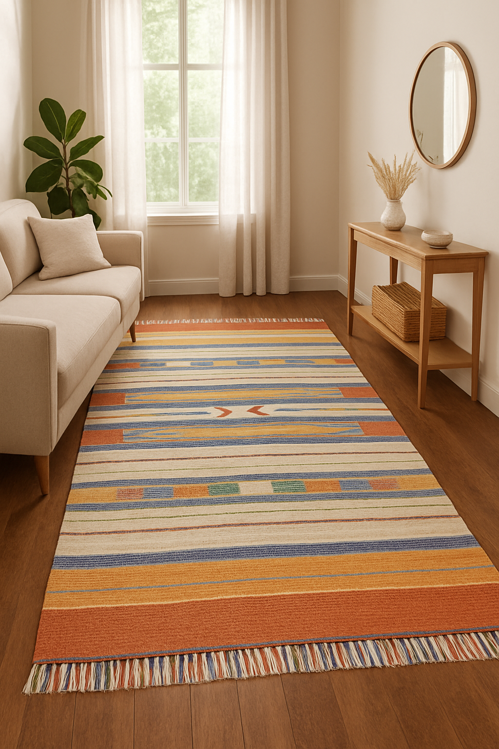 Kelim Teppich 100% Baumwolle flach gewebt mit Fransen Kilim Dhurrie 8 Designs CT