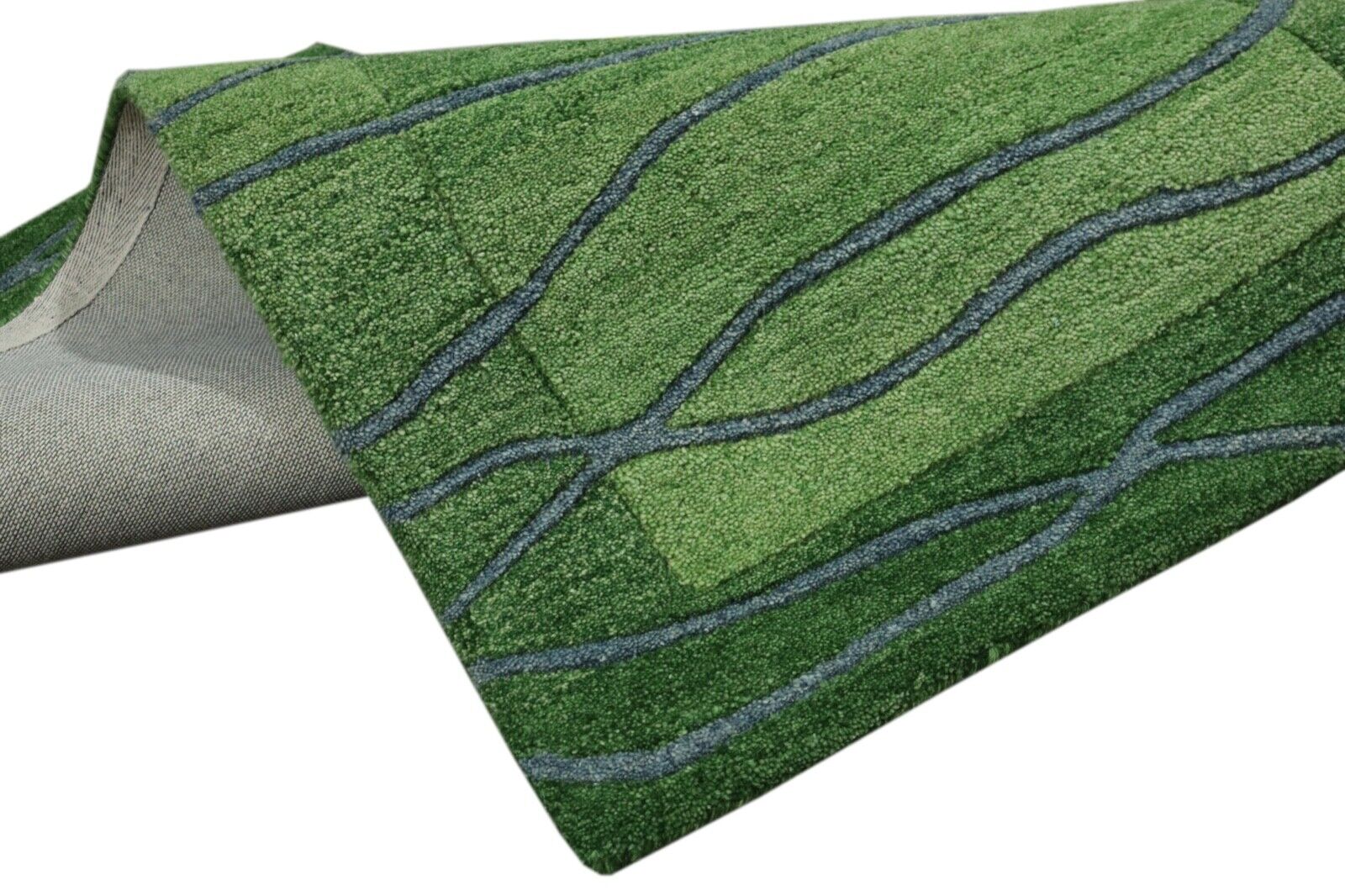 Gabbeh Teppich 100% Wolle 70X140 cm Handarbeit Grün Handgetuftet T1018