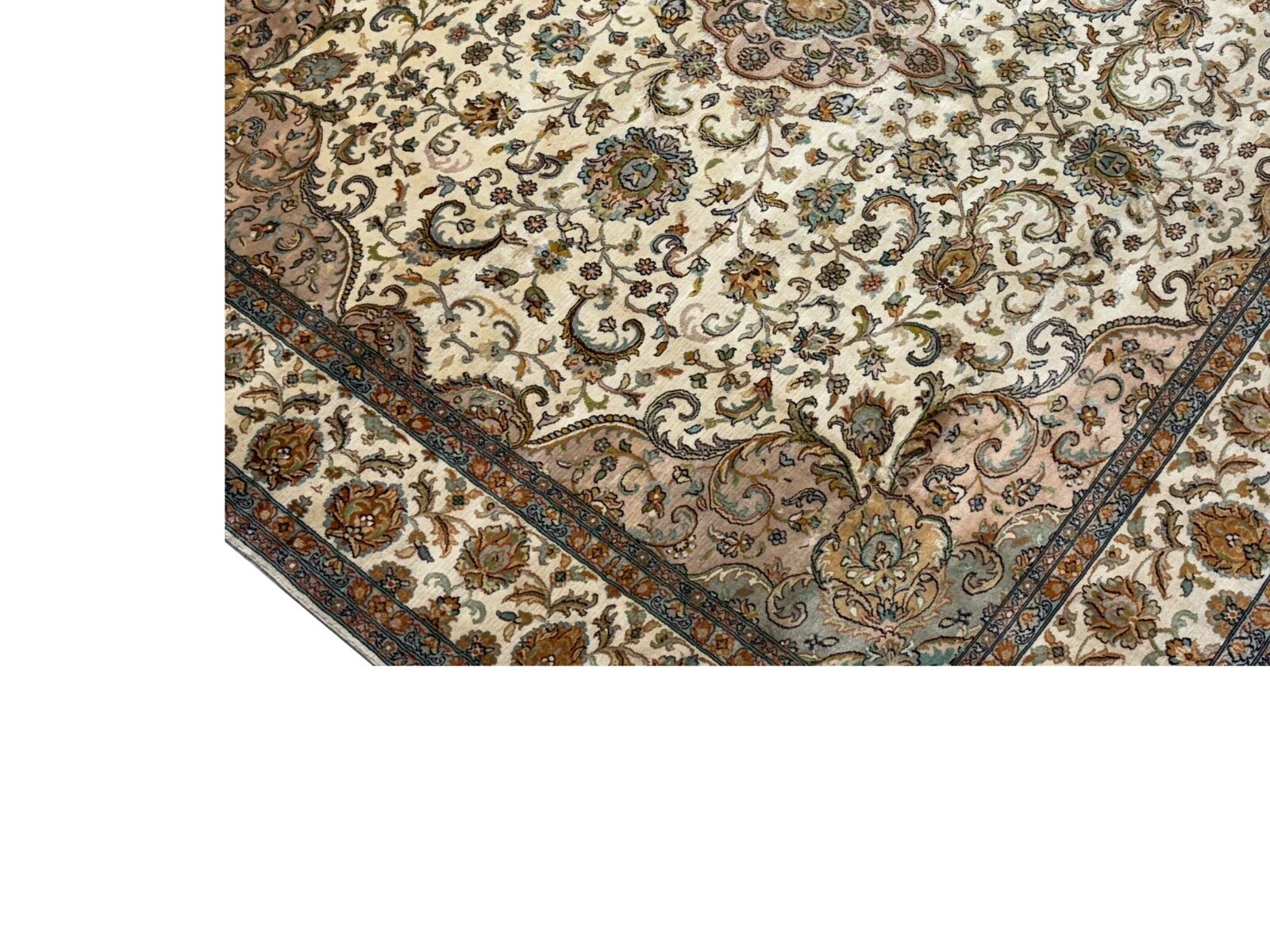 Kašmír Seidenteppich 185x185 cm Echter Handgeknüpft Luxus Teppich Unikat