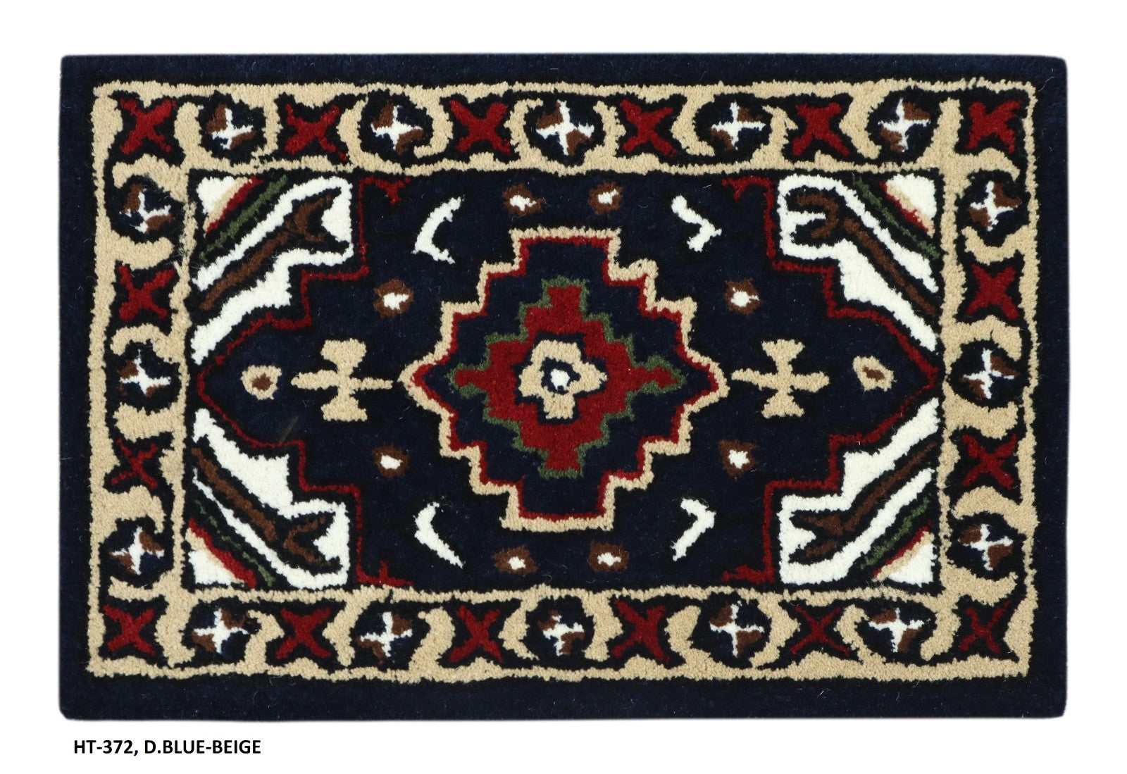 Wollteppich 40x60 Blau Beige Oriental Handgemacht Türvorleger Fussmatte HT372B