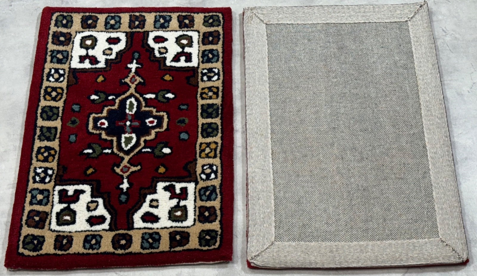 Wollteppich 40x60 Rot Beige Oriental Handgemacht Türvorleger Fussmatte HT373R