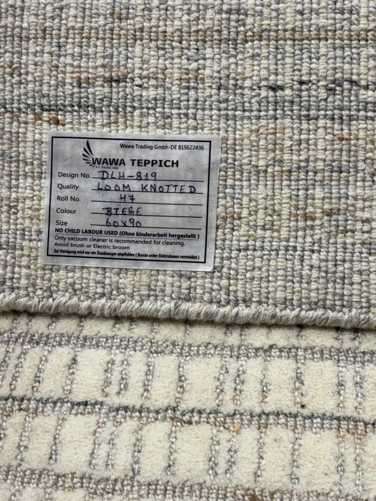 Tappeto in lana tessuto a mano 60x90cm Beige Grigio Design scandinavo moderno D819 