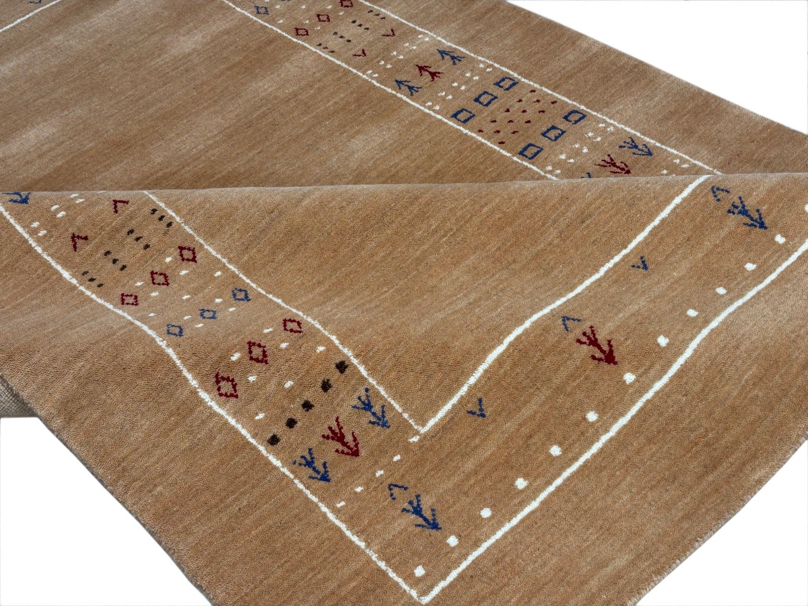 Gabbeh Teppich 140x200 cm Handgewebt 100% Wolle Peach Caramel Orient Modern ac1