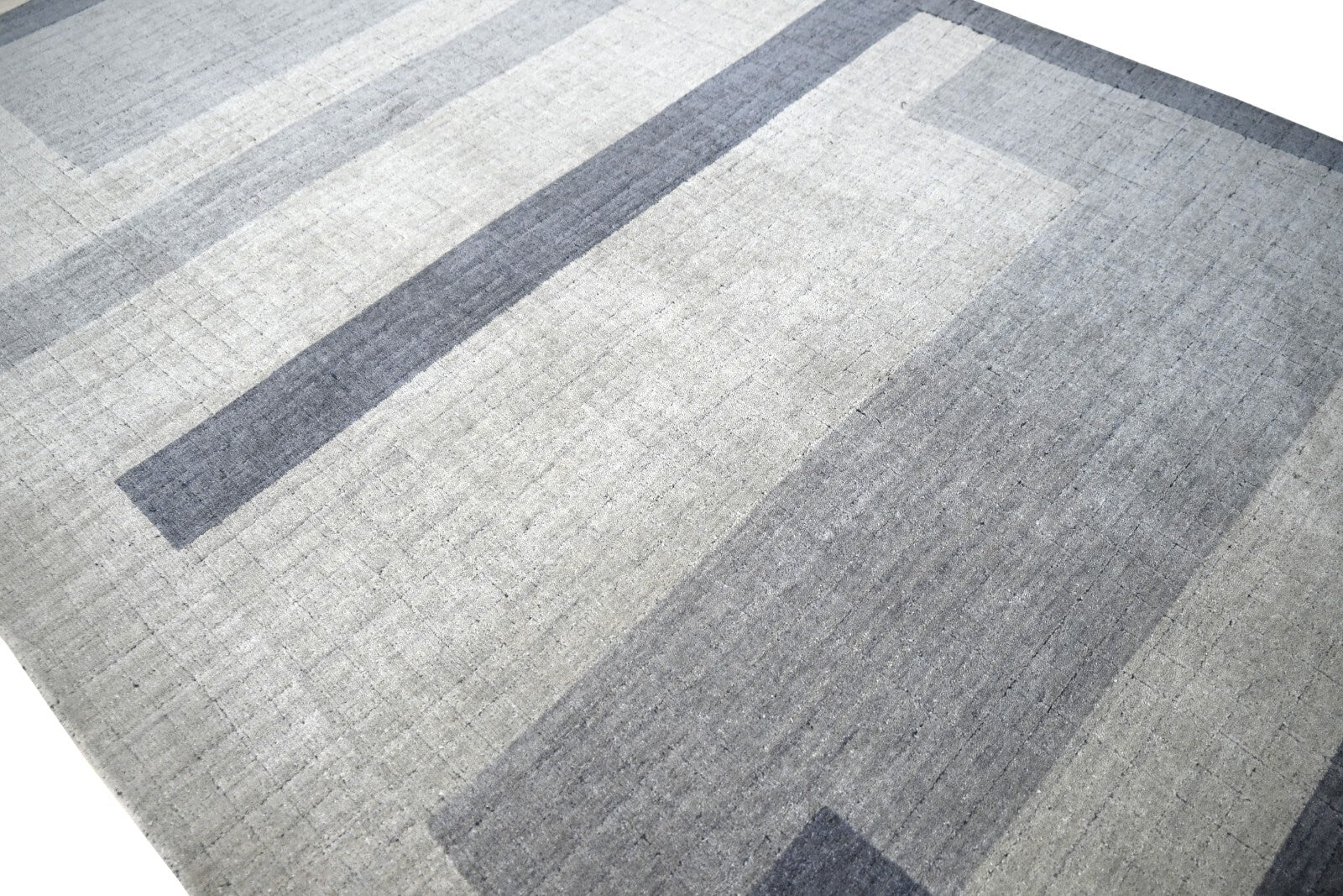 Handgewebter Teppich 160x230 blau-multi Glanzoptik Wolle Flach Wohnzimmer SH107