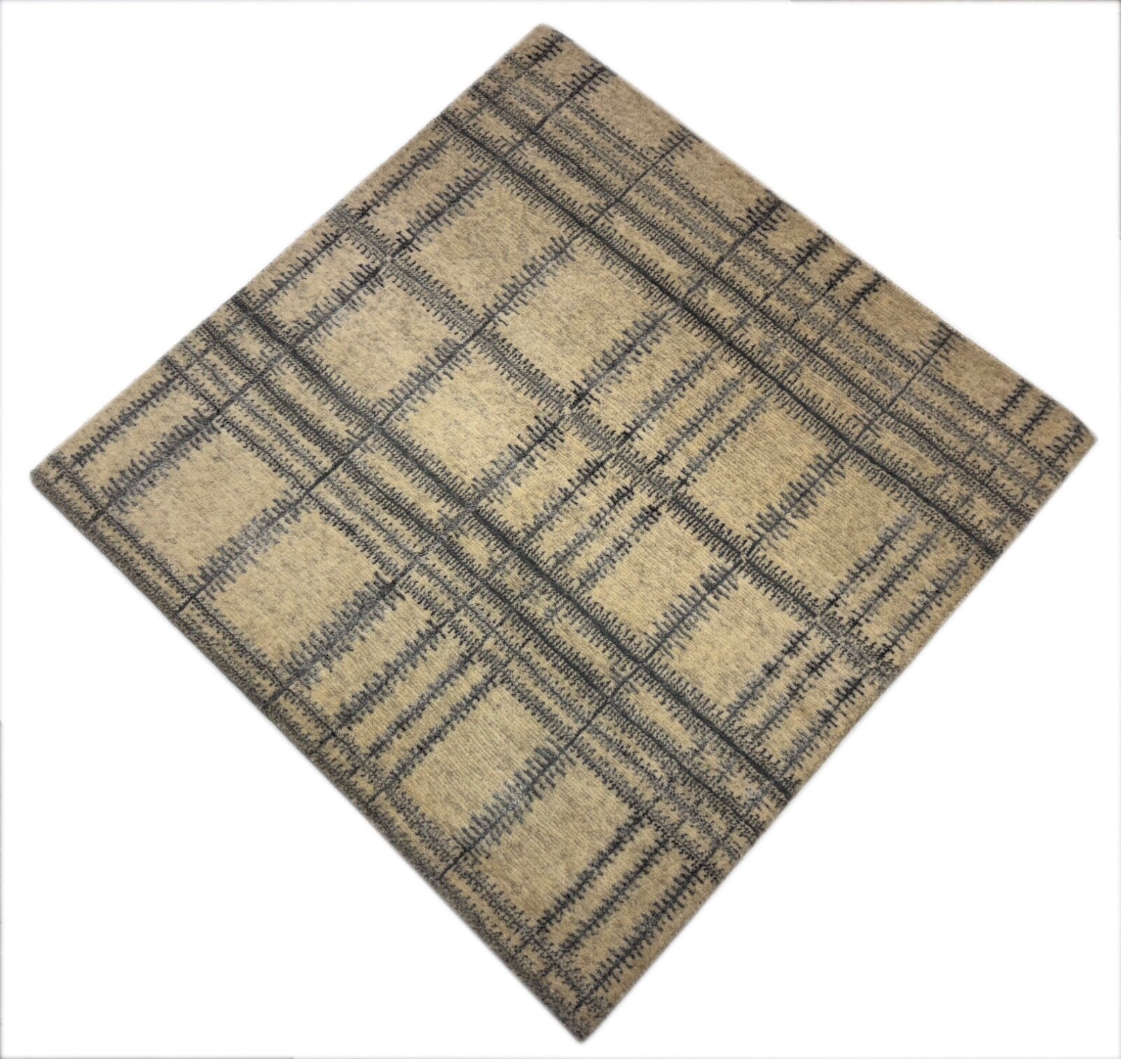 Handgeknüpfter Wollteppich 90x90 cm Naturbeige Modern Design Teppich R107