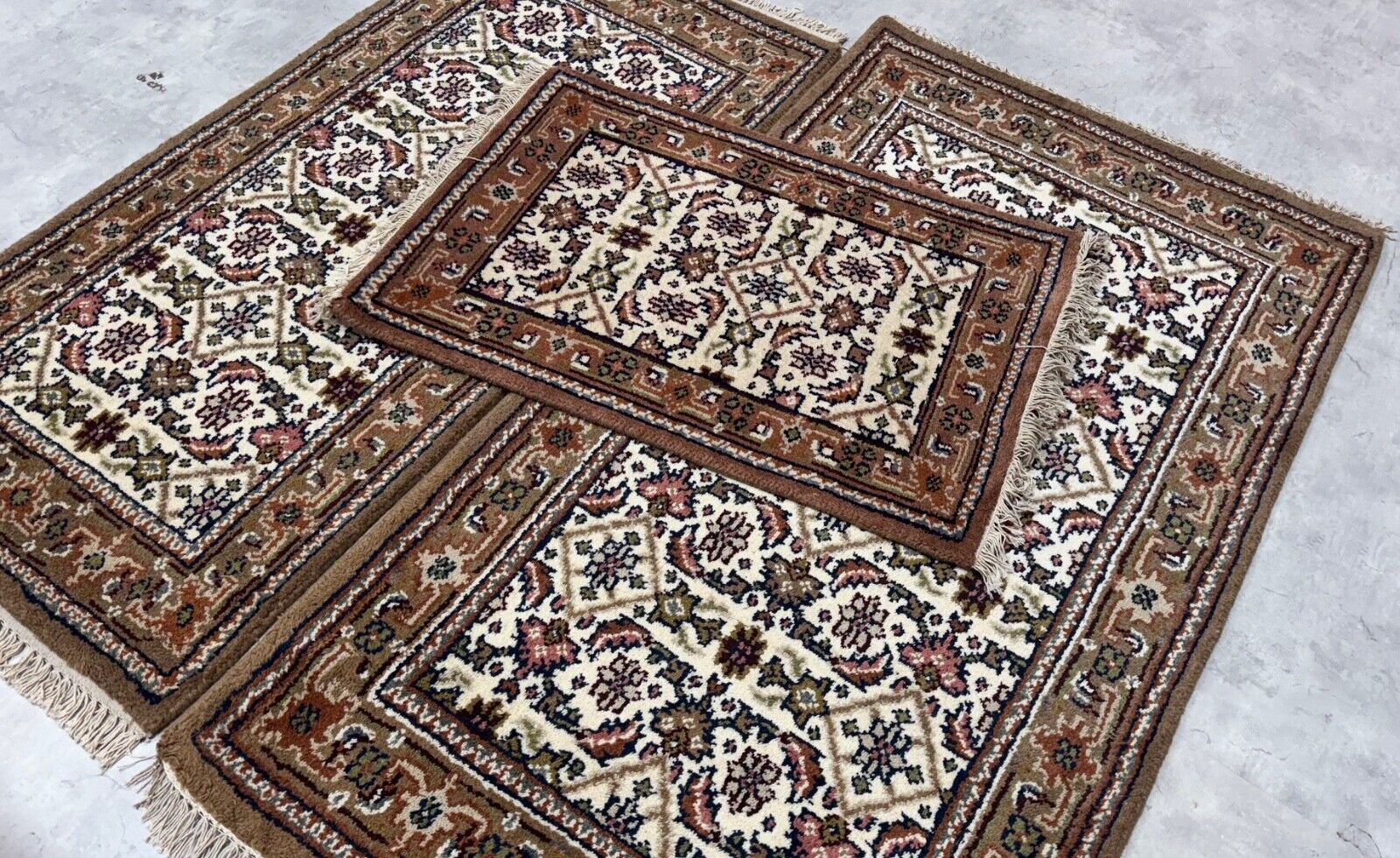 Herati Handgeknüpft Teppich 100% Wolle Orientteppich Beige Braun