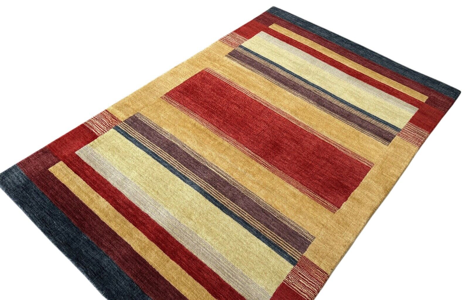 Gabbeh Teppich 100% Wolle 120x180 cm Rot Gold Bunt Handgewebt Orientteppich BR10