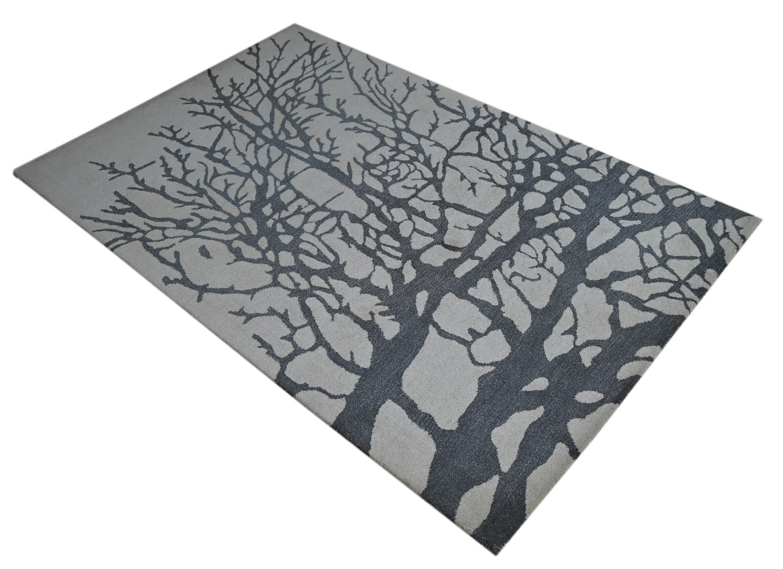 Handgetufteter Wollteppich 150x240 Silber Baum Muster Modern Wohnzimmer SH202