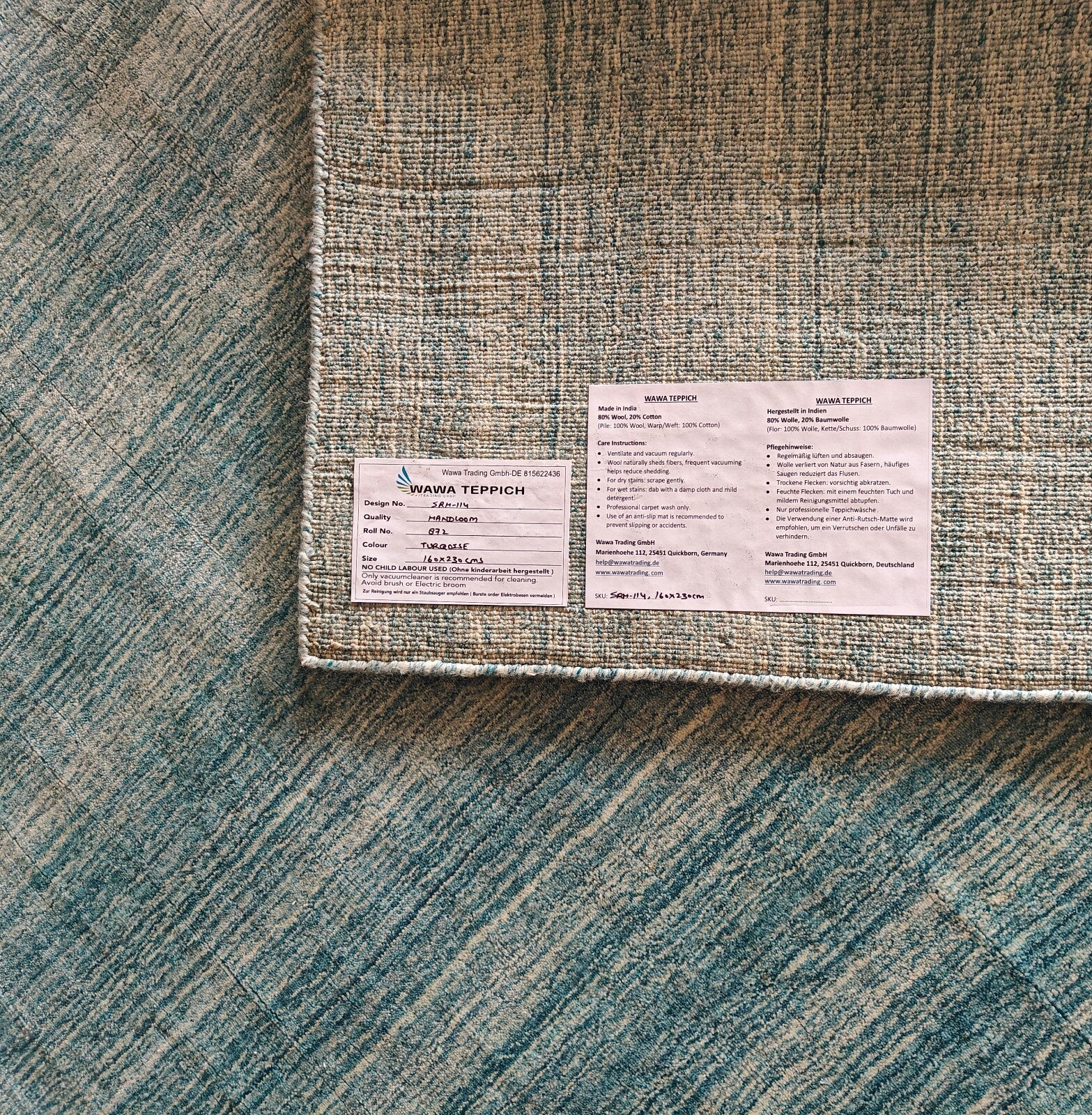 Handgewebter Teppich 160x230 Blau Glanzoptik Woll-Viskose Flach Wohnzimmer SH114