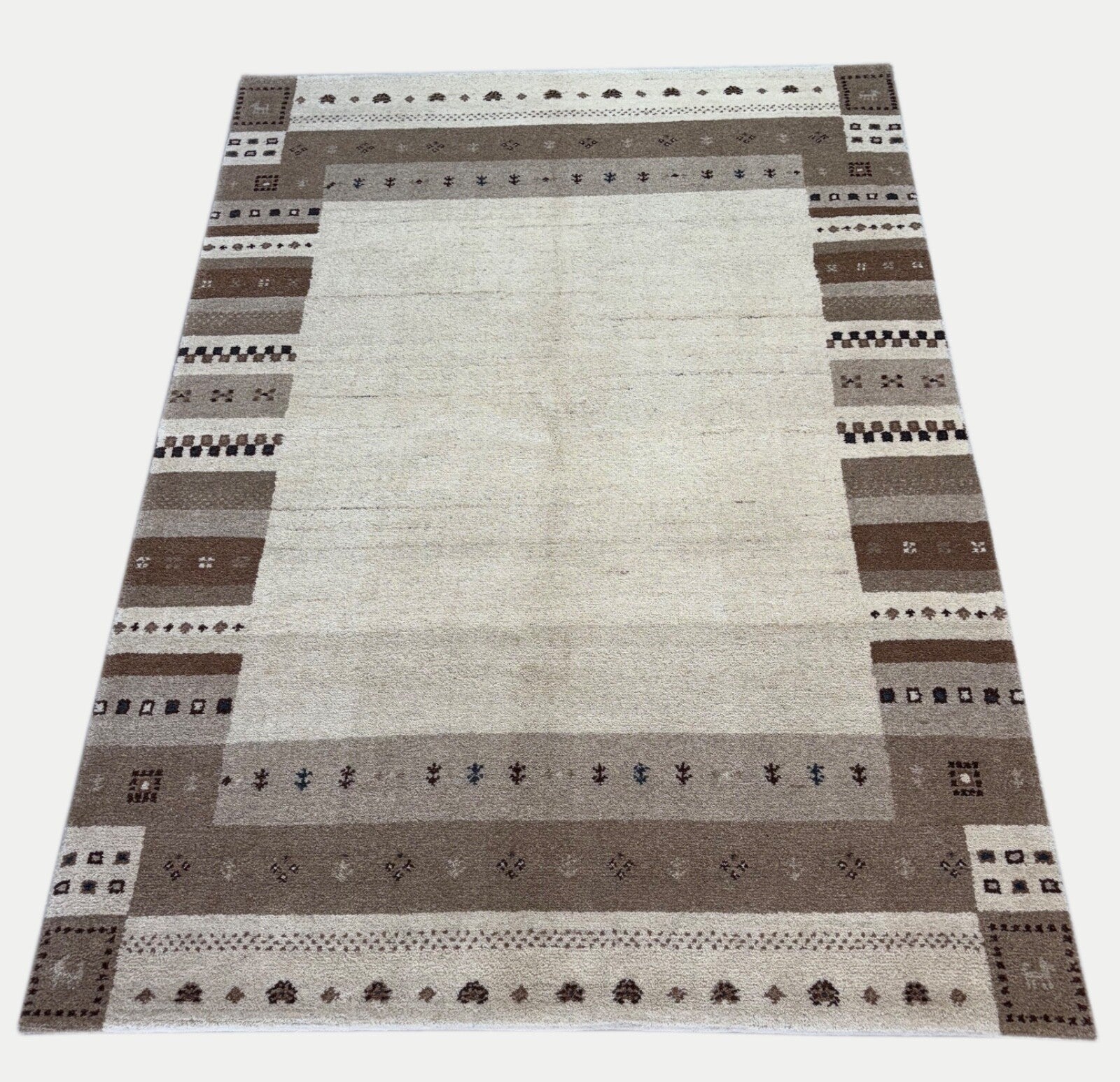 Gabbeh Wollteppich 170x240cm Handgeknüpft 100% Wolle Naturfarbe Beige ST30