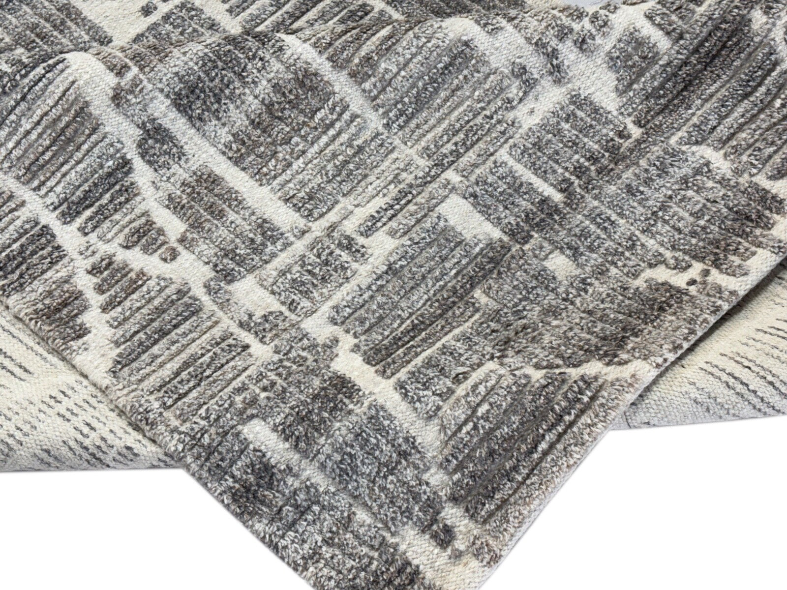 Tappeto in lana annodato a mano 152x243 cm Beige naturale grigio Design moderno DT977