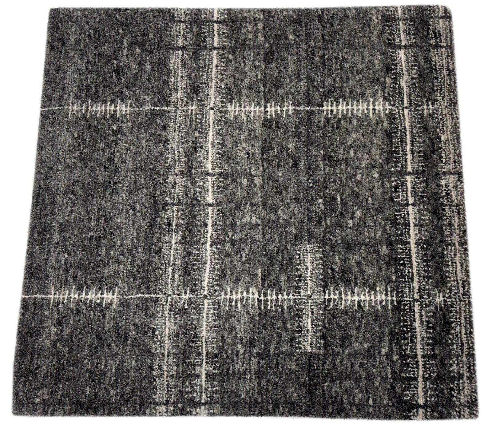 Handgeknüpfter Wollteppich 90x90 cm Dunkelgrau Modern Design Teppich R109