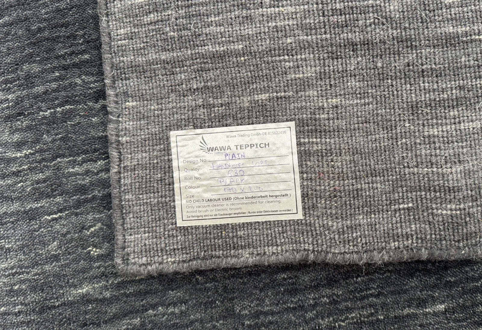 Teppich 100% Wolle 170x240 cm Handgewebt Gabbeh Anthrazit Grau Blau schwarz PB1