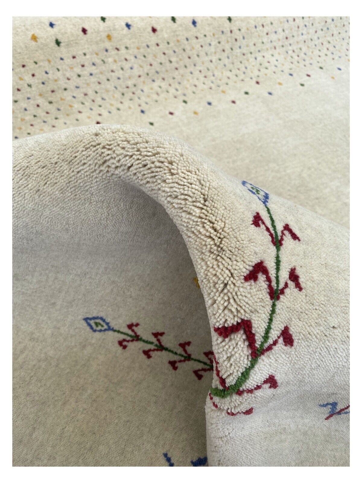 Gabbeh Teppich 100% Wolle Beige Orientteppich Handgewebt  Elfenbein Brücke AC3