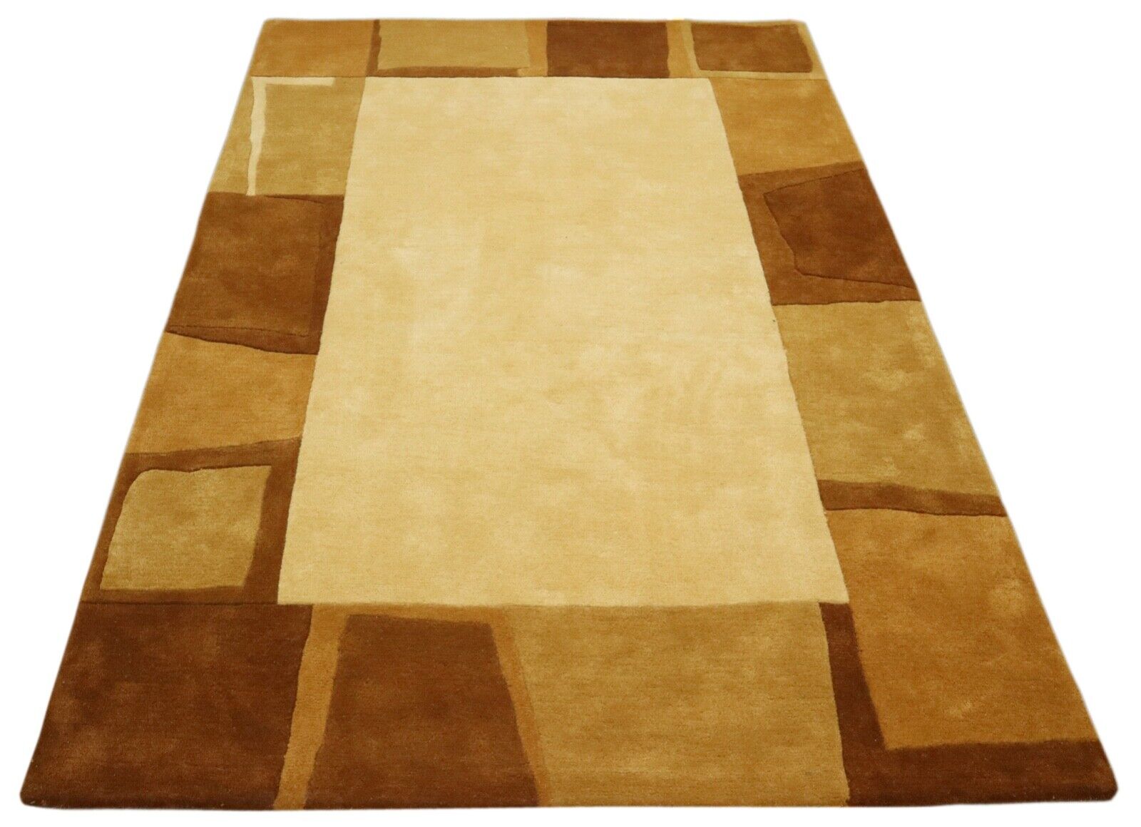 Braun Wolle Teppich Beige Handgetuftet Modern 160X230 cm Handarbeit T911