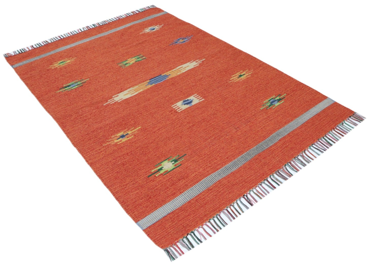 Kelim Teppich 100% Baumwolle flach gewebt mit Fransen Kilim Dhurrie 8 Designs CT