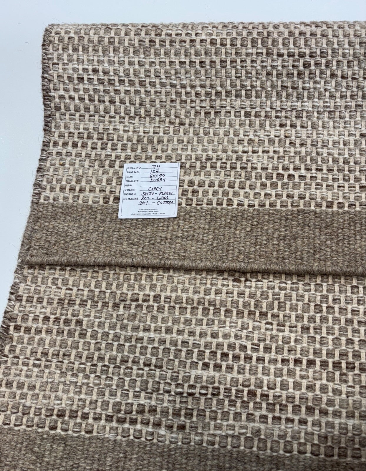 Kilim Dhurry Teppich 60x90cm Handgefertigt 100% Wolle Grau R127