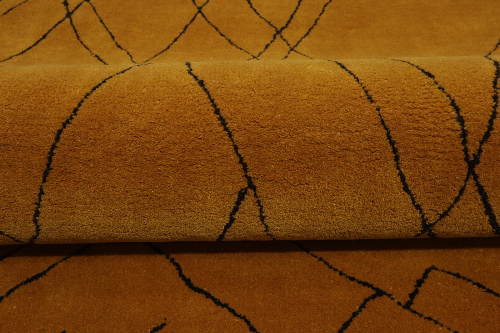 Wollteppich 120x180 Senfgelb Schwarz Modern Linien Teppich Handgetuftet HT308