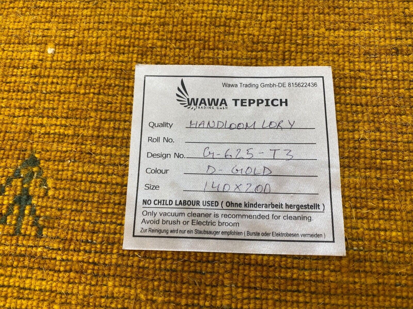 Gold Gabbeh Teppich 100% Wolle Orientteppich Handgewebt  Loom Brücke G625T3
