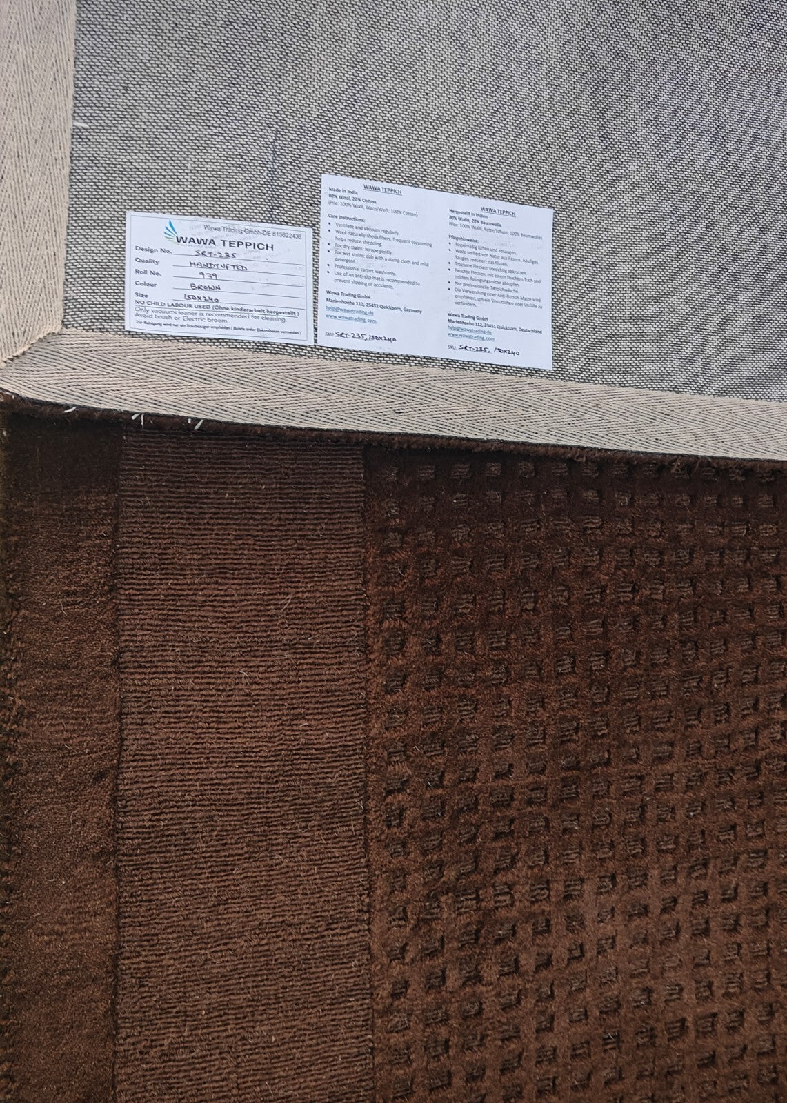 Handgetufteter Wolle teppich 150x240 braun  Modern Wohnzimmer SH235