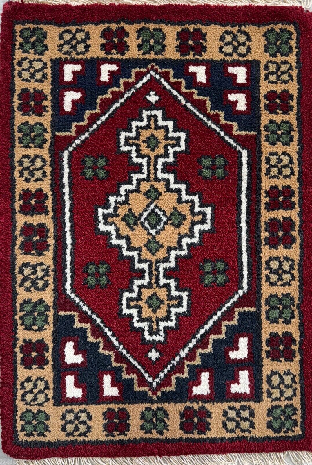 Brücke Teppich 40x60 cm Handgeknüpft Fußmatte Automatte 100% Wolle Rot Blau PH40