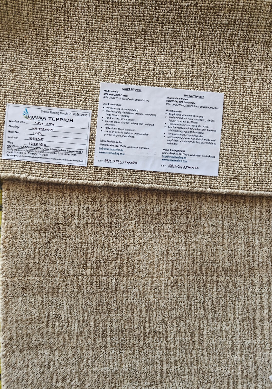 Ръчно тъкан килим 120x180 Бежов гланциран ленен плосък хол SH254