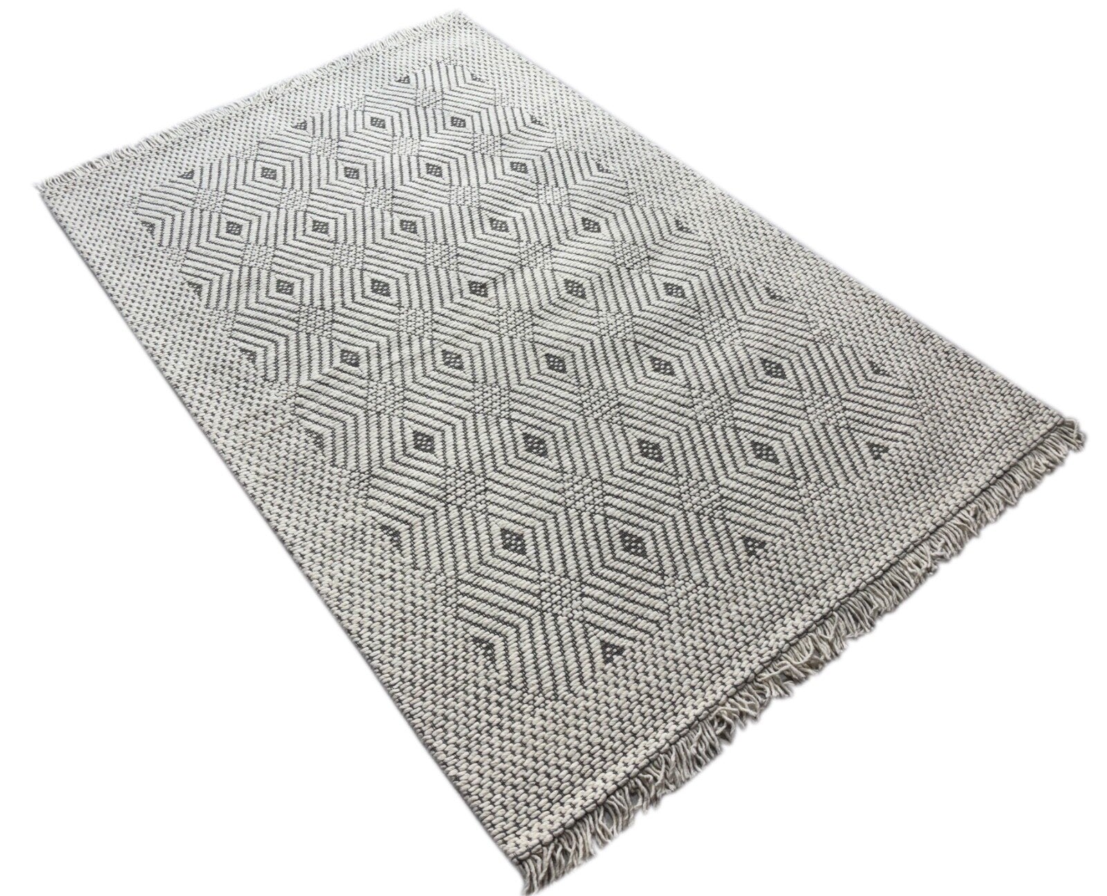 Handgefertigter Kilim Dhurry Teppich 160x240cm 100% Wolle Beige Grau ST66