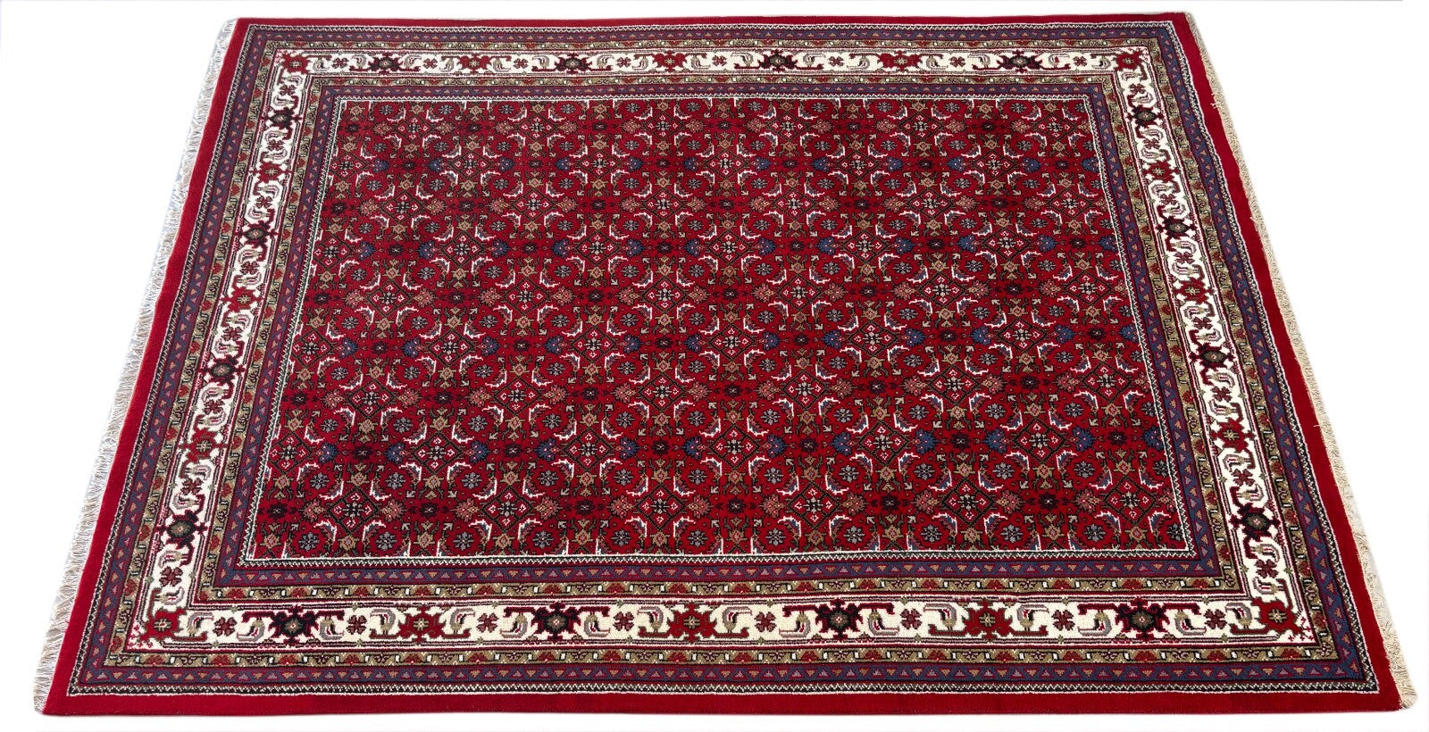 Orientteppich 250x350 Rot Handgeknüpft Herati Design 100 % Schurwolle Teppich