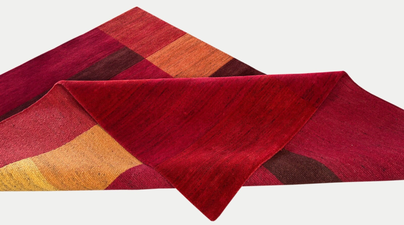 Indonepal Wollteppich 170x240cm  Handgeknüpft  Naturfarbe Rot Gelb ST09