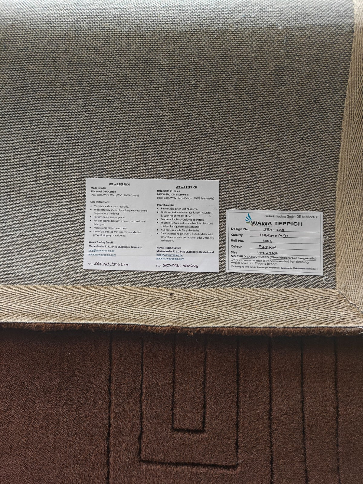 Handgetufteter Wolle teppich 150x240 braun  Modern Wohnzimmer SH203