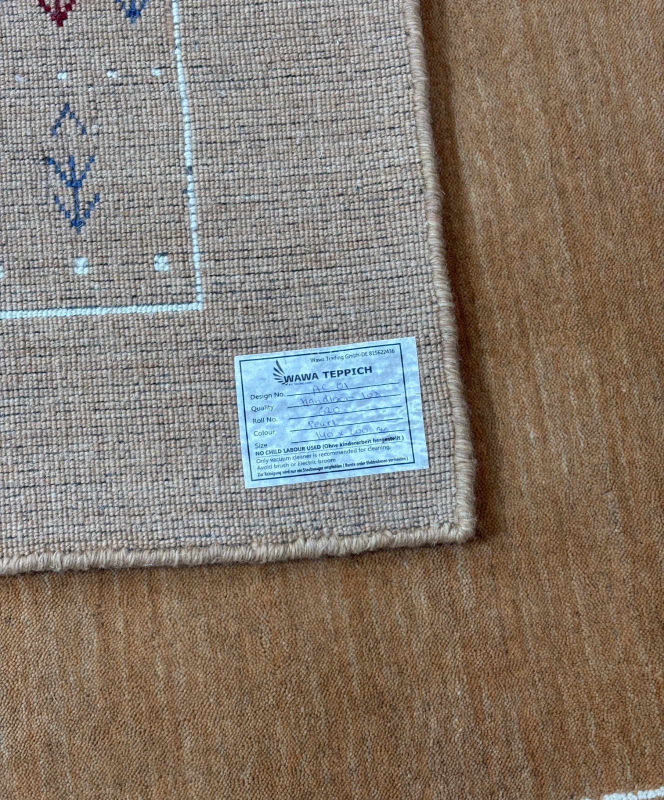 Gabbeh Teppich 140x200 cm Handgewebt 100% Wolle Peach Caramel Orient Modern ac1