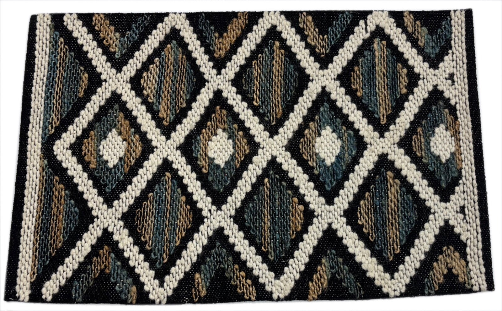 Handgewebter Teppich 60x90cm Schwarz Naturfarben Kilim Dhurrie Wolle Jute D556