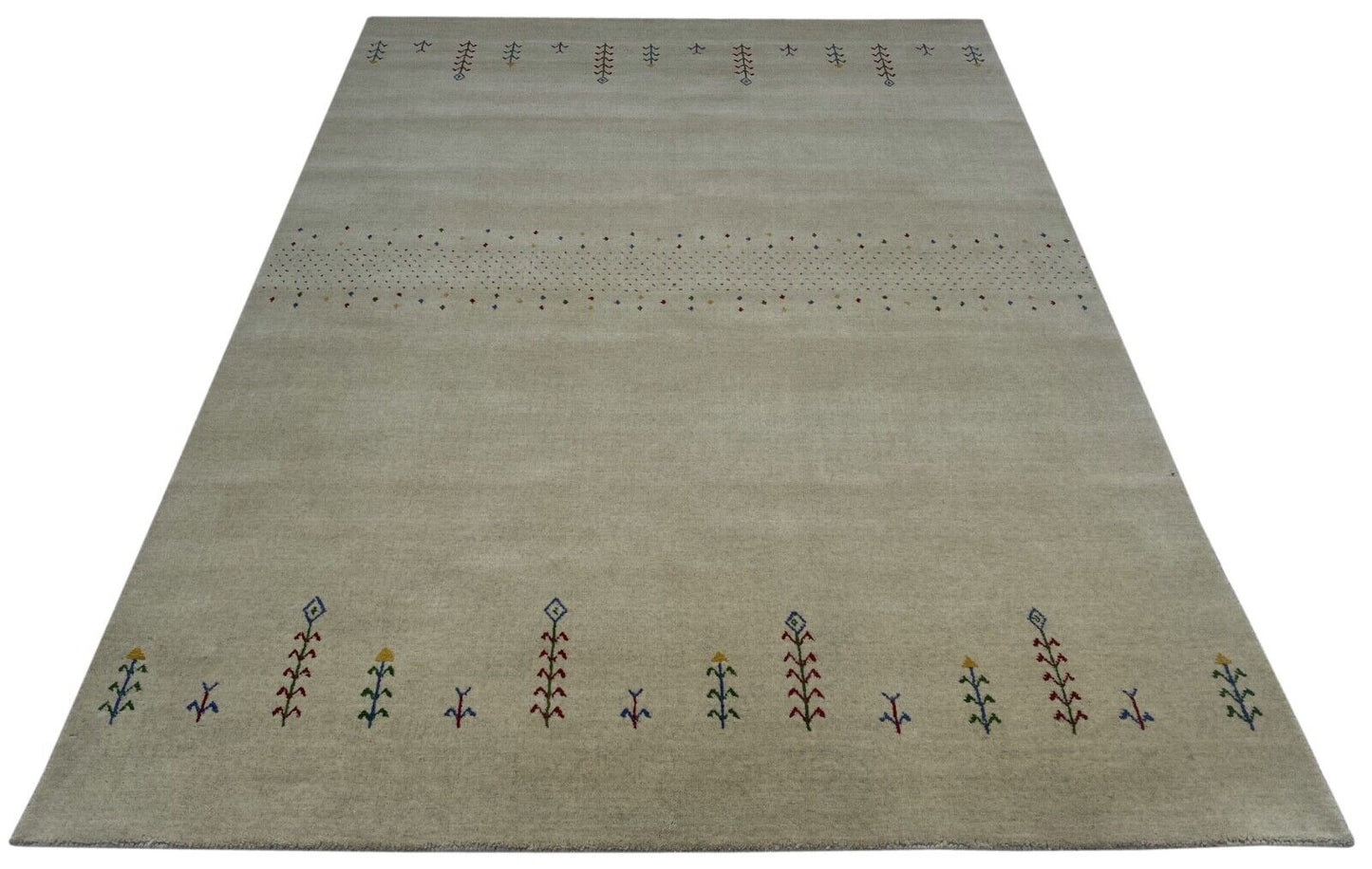 Gabbeh Teppich 100% Wolle Beige Orientteppich Handgewebt  Elfenbein Brücke AC3