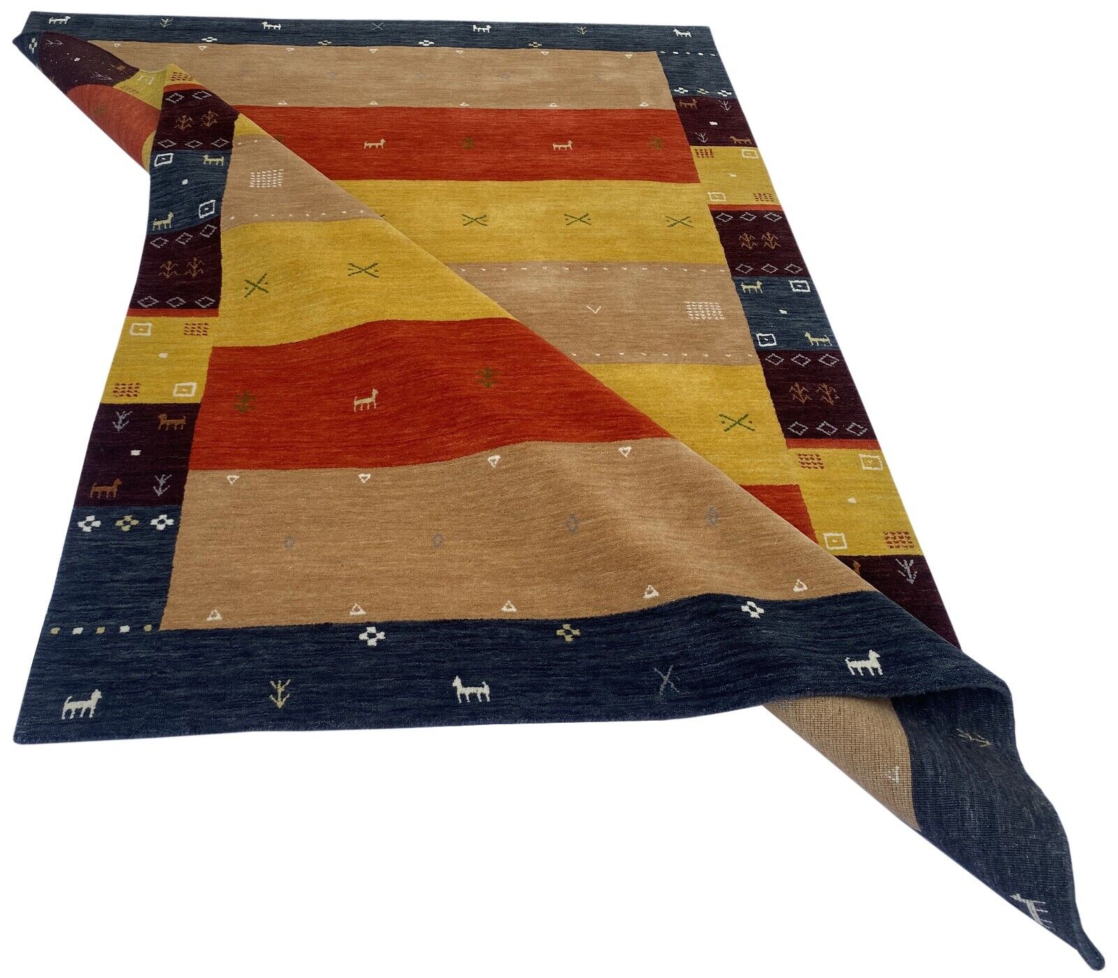 Teppich 100% Wolle 170x240 cm rot Gold Terrakotta Handgewebt Orientteppich BR11