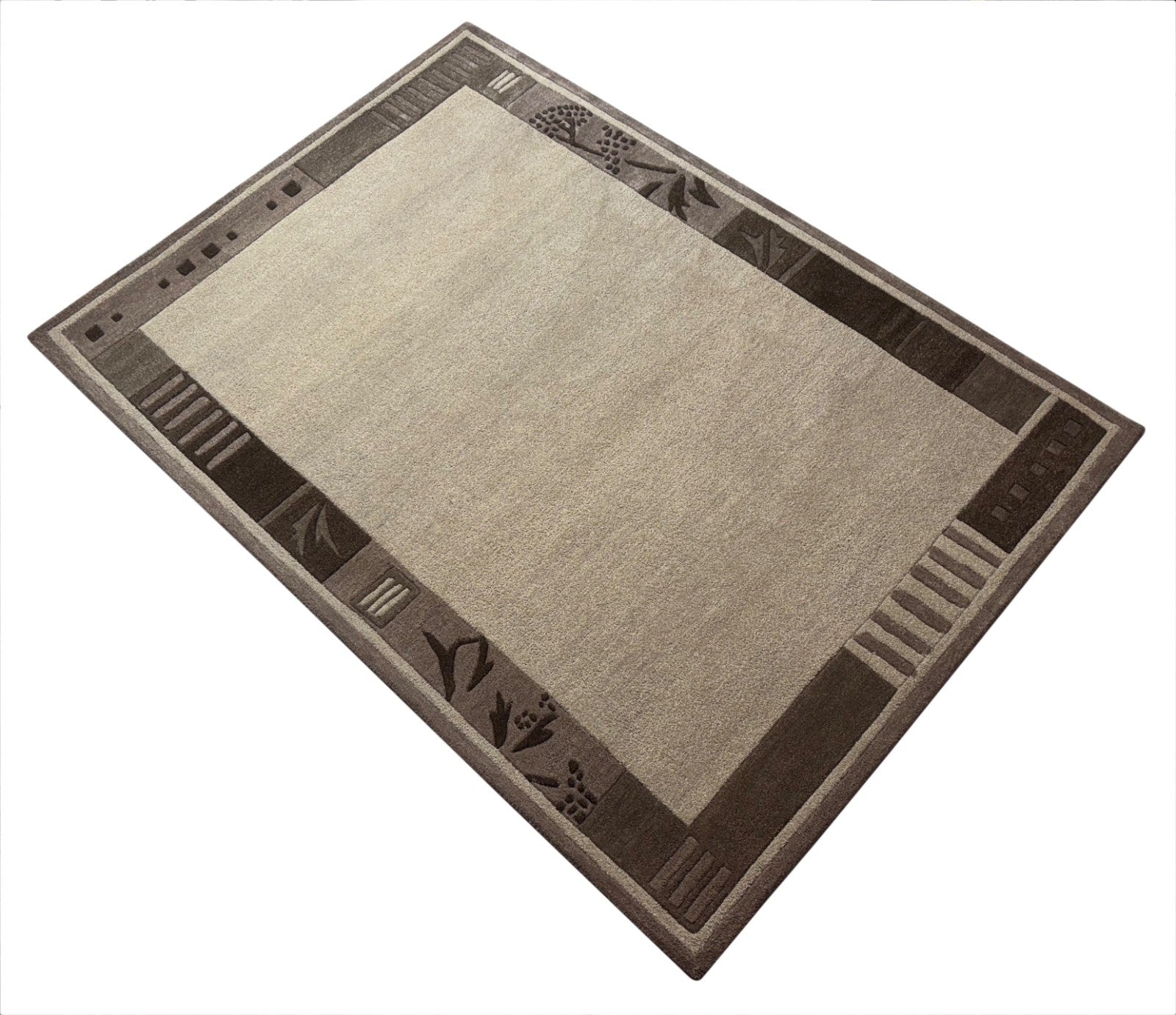 Beige Teppich Wolle Braun 160X230 cm Handarbeit Handgetuftet HT200
