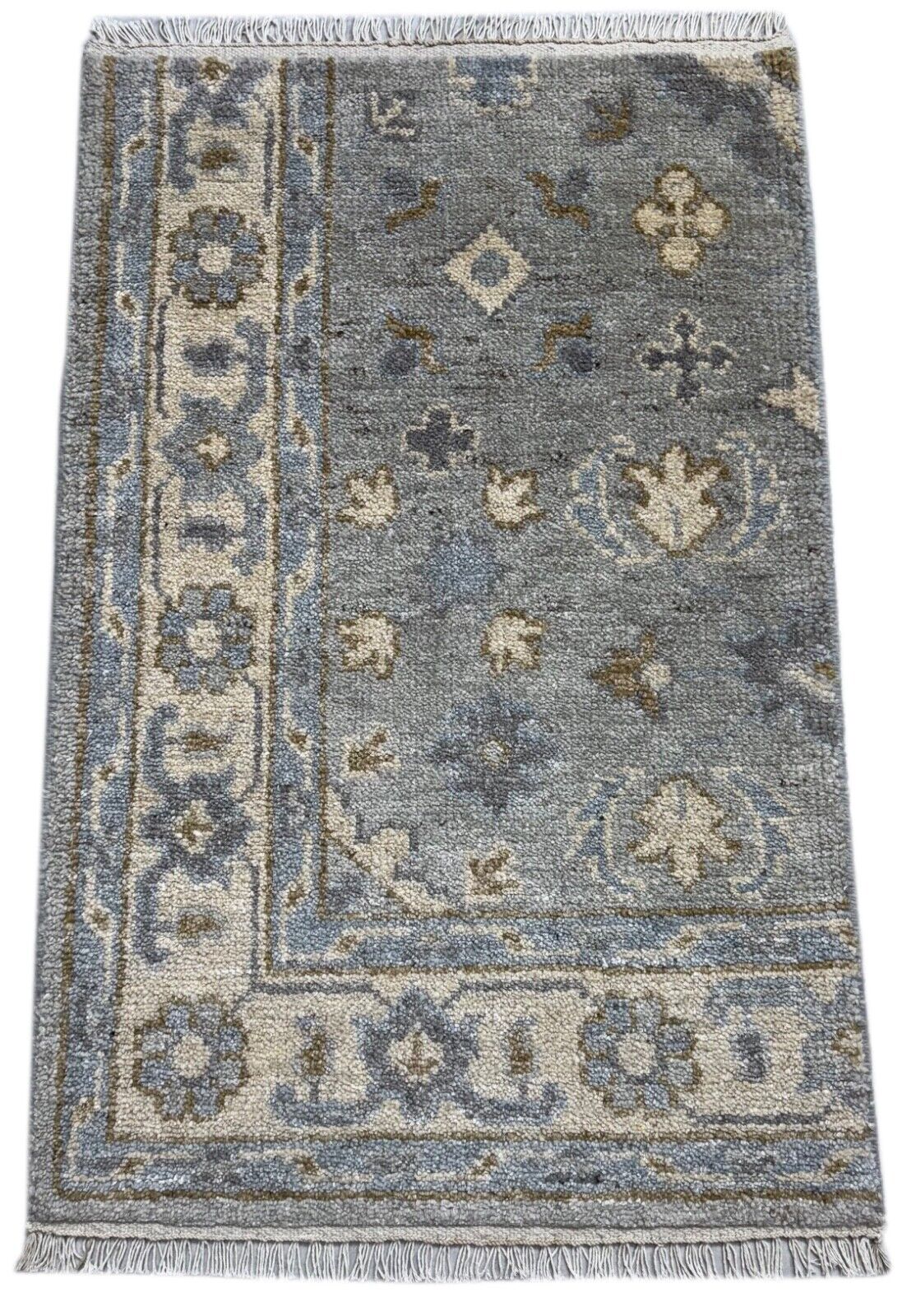 Handgeknüpfter Wollteppich 60x90 cm Kurzflor Modern Grau Beige Teppich st140