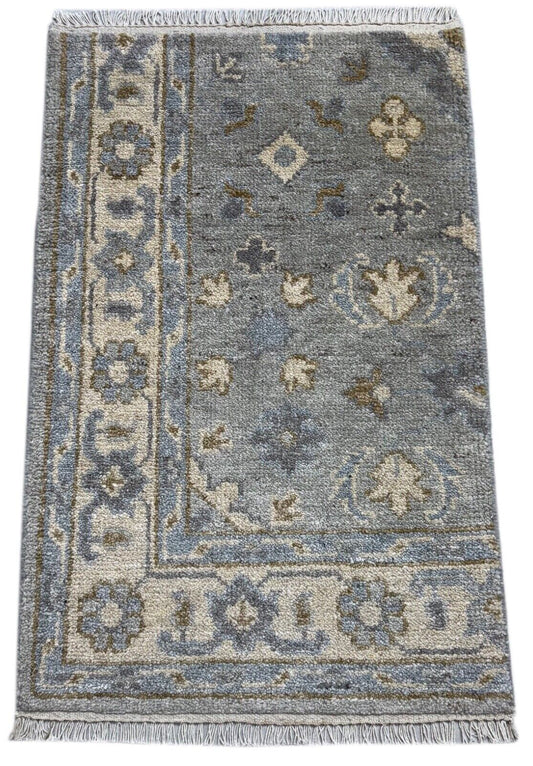 Handgeknüpfter Wollteppich 60x90 cm Kurzflor Modern Grau Beige Teppich st140