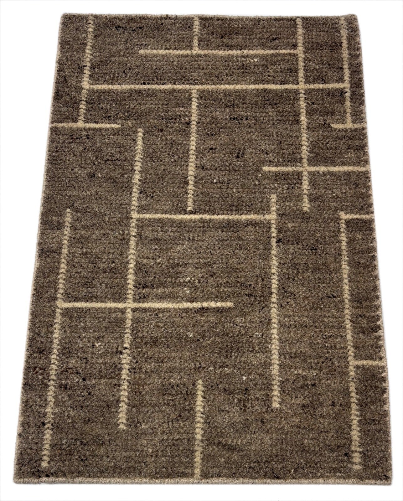 Teppich 60x90cm Handgeknüpft 100% Wolle Naturbraun Beige Handgefertigt D528