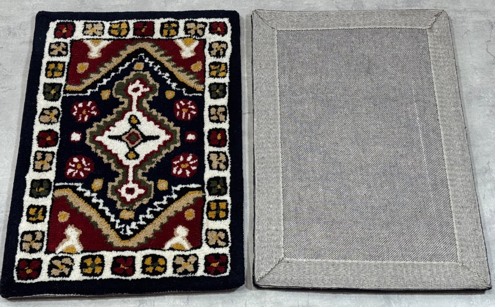 Wollteppich 40x60 Blau Beige Oriental Handgemacht Türvorleger Fussmatte HT370B