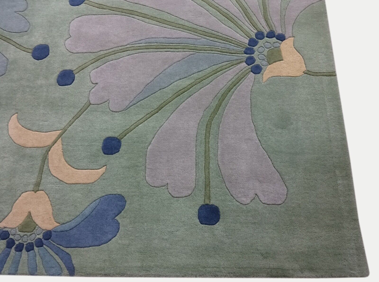 Mátově zelený koberec, ručně vyrobený orientální koberec s motivem listů, 100% vlna, 245x300 cm, MA135