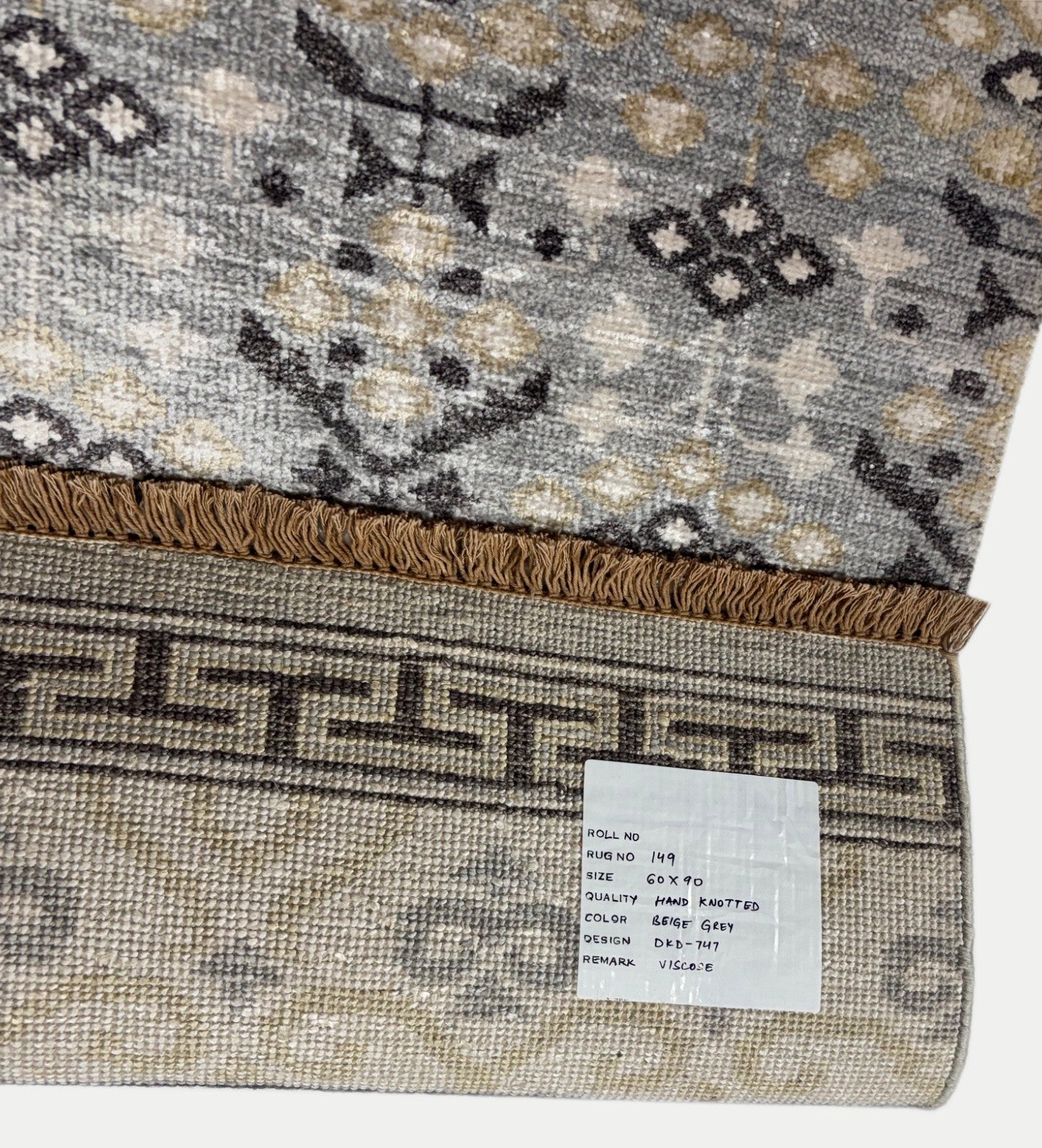 Handgeknüpfter Wollteppich 60x90 cm Kurzflor Modern Grau Beige Teppich D747