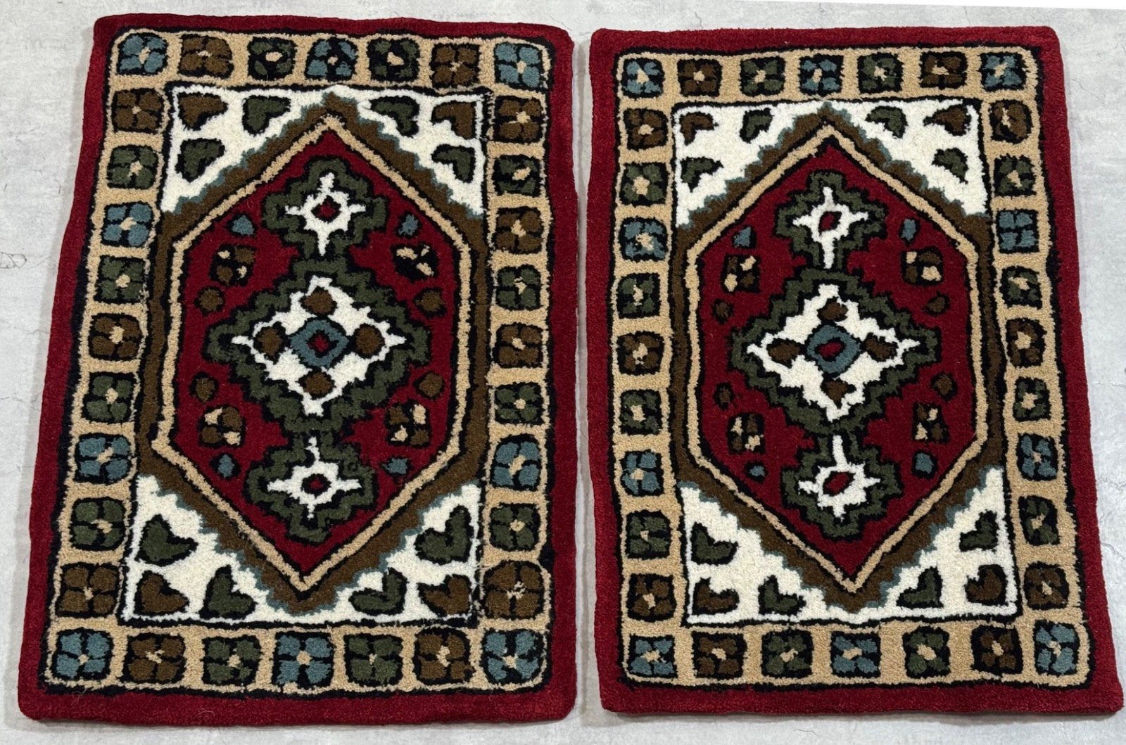 Wollteppich 40x60 Rot Beige Oriental Handgemacht Türvorleger Fussmatte HT374R